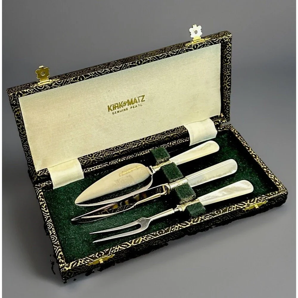 Vintage Kirk & Matz Mother of Pearl 3 Pc Cheese Serving Set Sheffield England